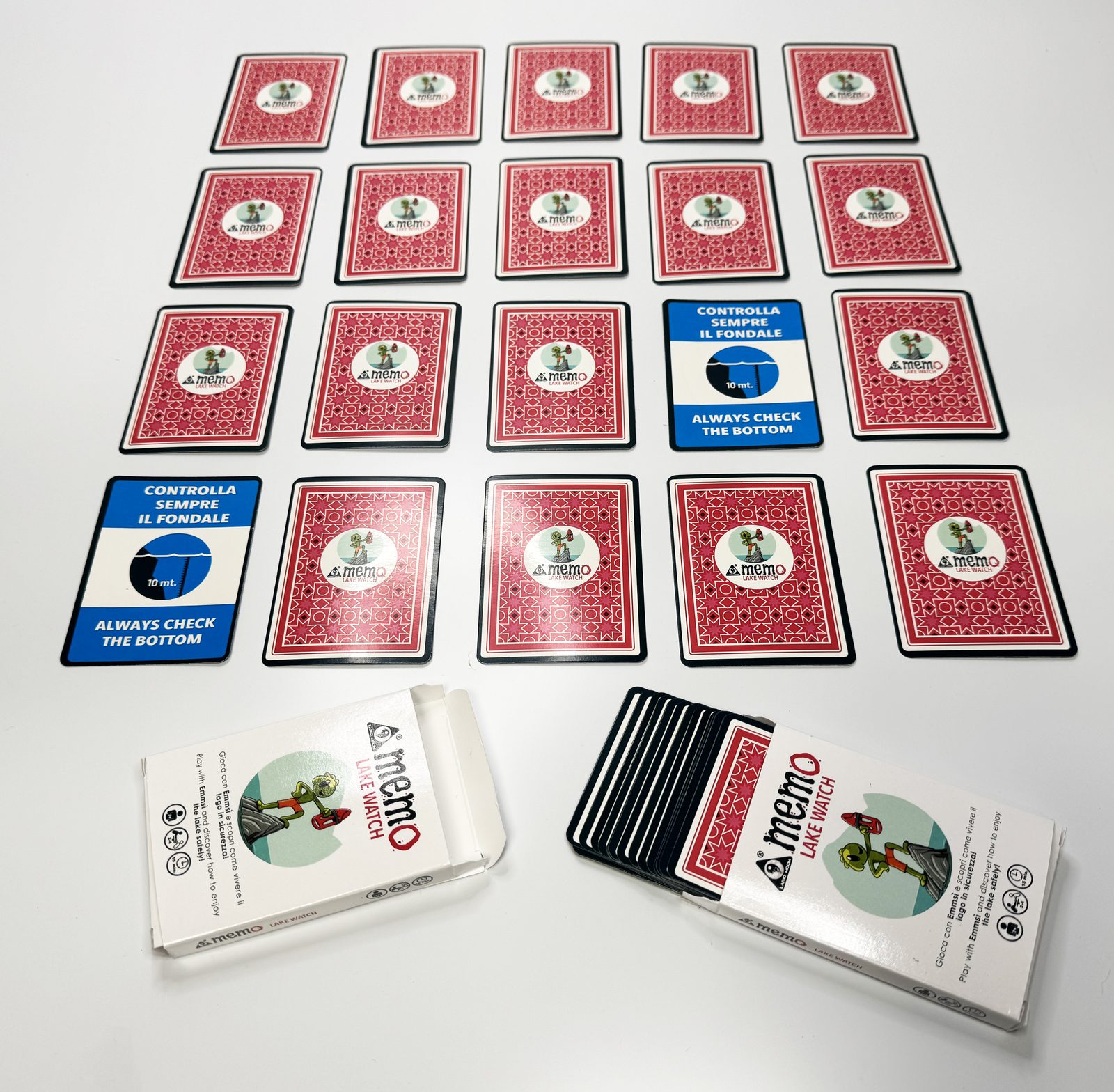Lake Watch Memory: le 20 carte del memory sulle 10 regole di sicurezza sul lago, con le confezioni